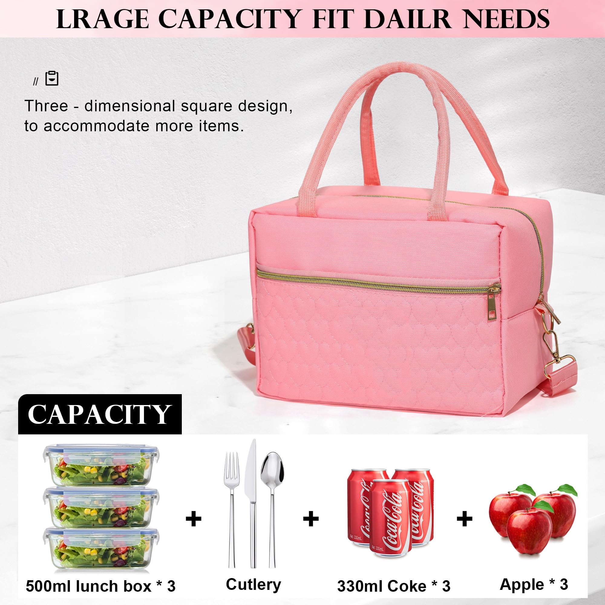 Pink Lunch Bag for Teen Girls Women Cute Tote Lunch Bag Insulated Lunch Cooler Bag School
