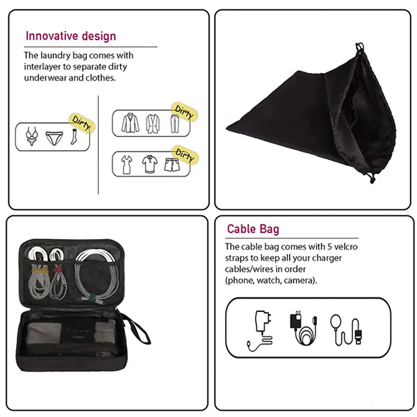 Water-resistant Portable Foldable Travel Organizer Bag Packing Cubes 6pcs Set