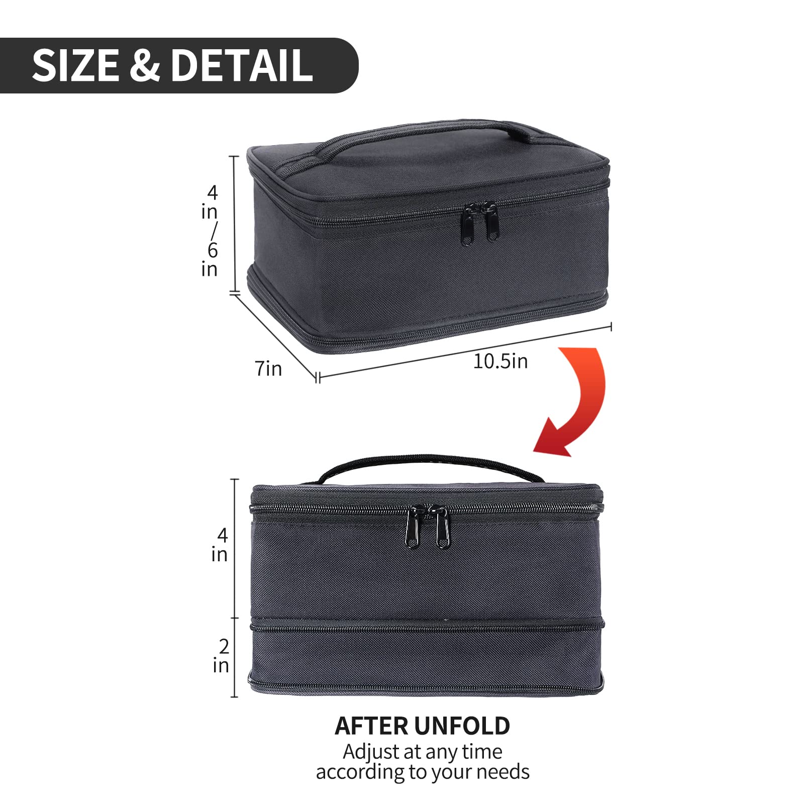 Black Lunch Box Bag For Men Women Expandable Adult Canvas Small Lunch Bag Handheld Insulated Lunch Bag