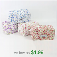 Eco Friendly Custom Floral Lining Cotton Cosmetic Makeup Make Up Toiletry Travel Skincare Pouch Bag