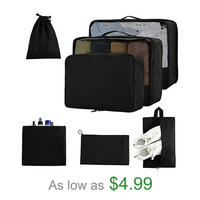 Black Waterproof Lightweight Compression Toiletry Bag Shoes Bags 7pcs Set Luggage Travel Packing Cubes