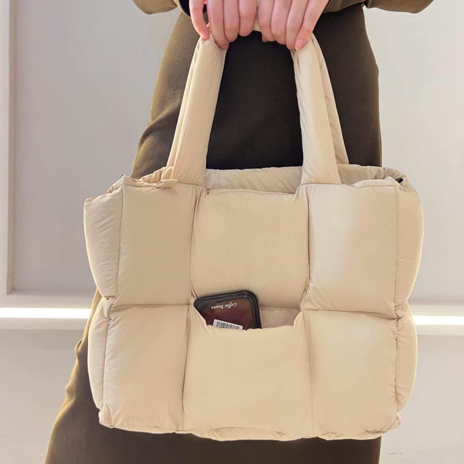Women Large Puffer Purse Puffy Tote Bags Dupes Light Weight Handmade Nylon Bag Woven Shoulder Handbag