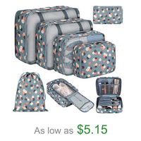 Custom Print Floral Waterproof 8 Pcs Set Clothes Pack Cube Luggage Cosmetic Bag Shoe Bags Packing Cubes