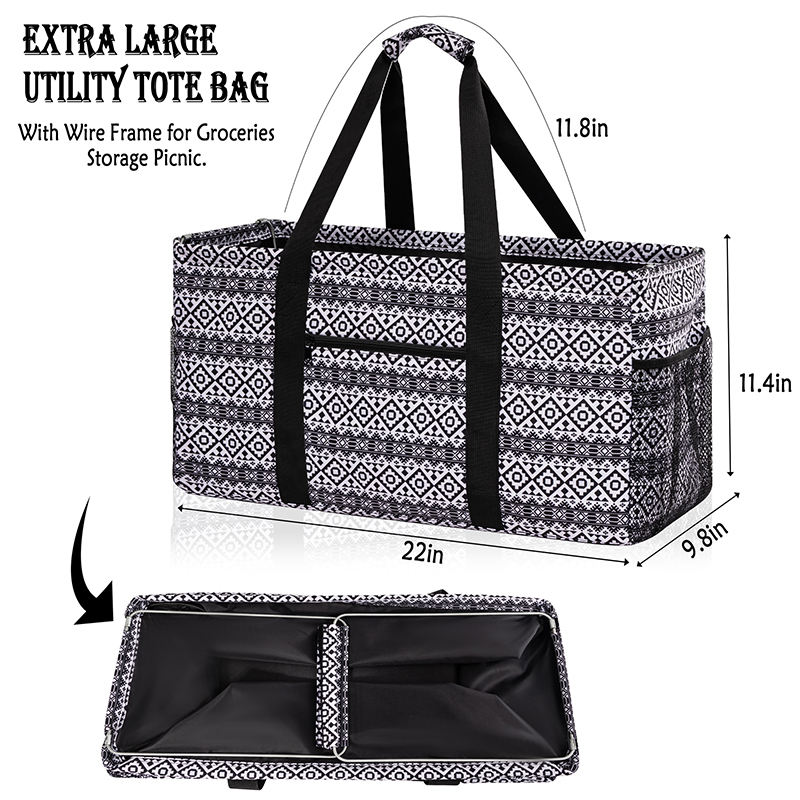 Collapsible grocery shopping storage organizer bags foldable reusable extra large utility tote bag with metal wire frame
