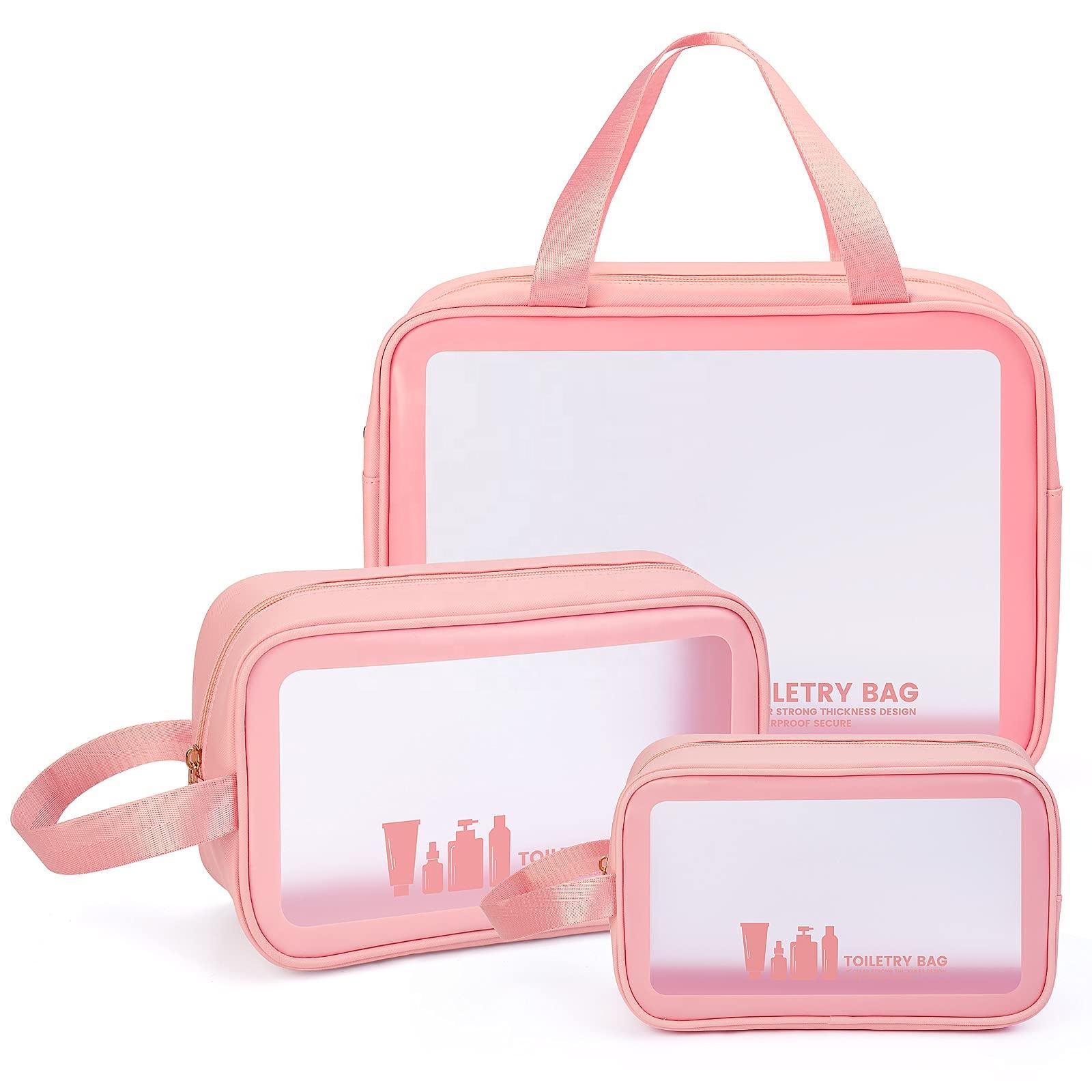 large capacity translucent 3 sets travel cosmetic toiletries organizer bag for women dopp kits cosmetic bag organizer