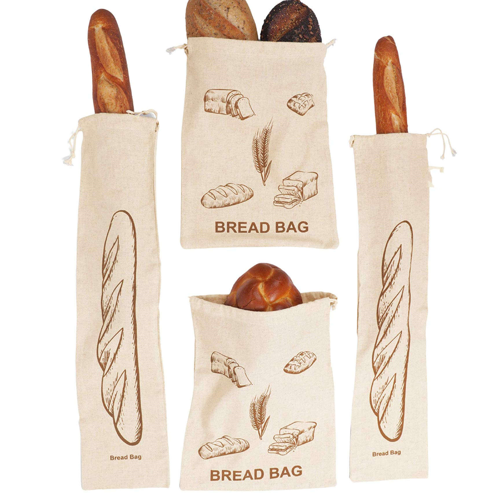 Reusable Bread Bags Homemade 100% Organic Linen Extra Large Reusable Bread Storage Bags Drawstring for Sourdough