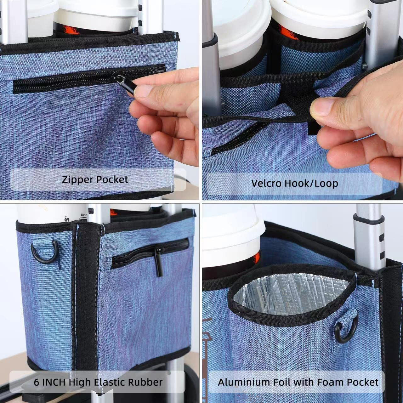 Thermal Luggage Travel Cup Holder Bag With Shoulder Strap Insulated Travel Drink Caddy Free Your Hand Oem Acceptable Factory