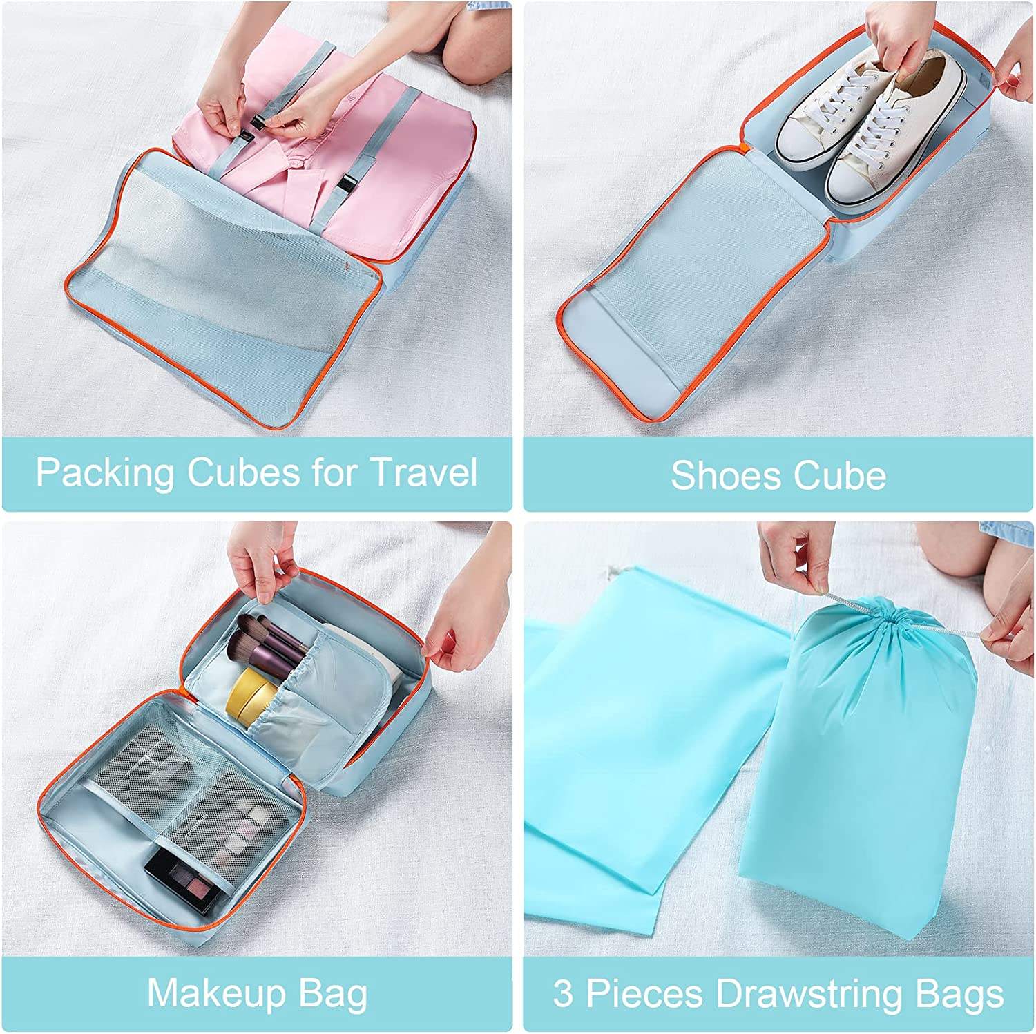 Stock Travel Luggage Organizer Bag 8 Pcs Wholesale Set Magic Reusable Cube Pack Mesh Packing Cubes Custom Travel Accessories