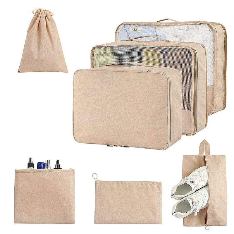 Custom lightweight compression travel 7 piece set clothes shoe luggage storage cube bag travel packing cubes