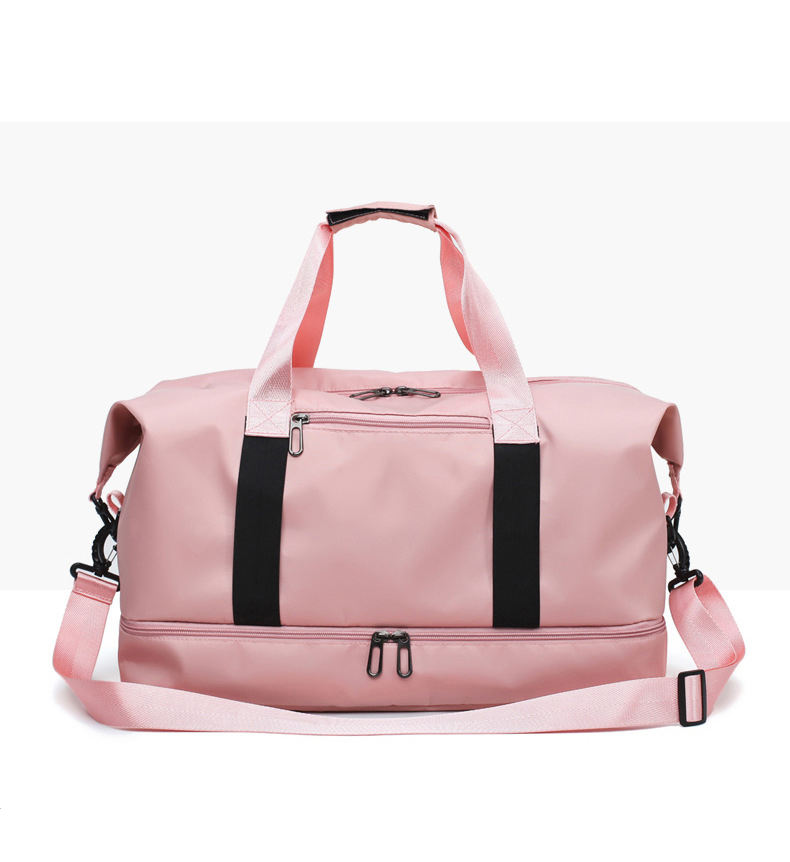 Outdoor hand held wholesale designer waterproof durable sport gym travel pink duffle tote bag with shoe compartment