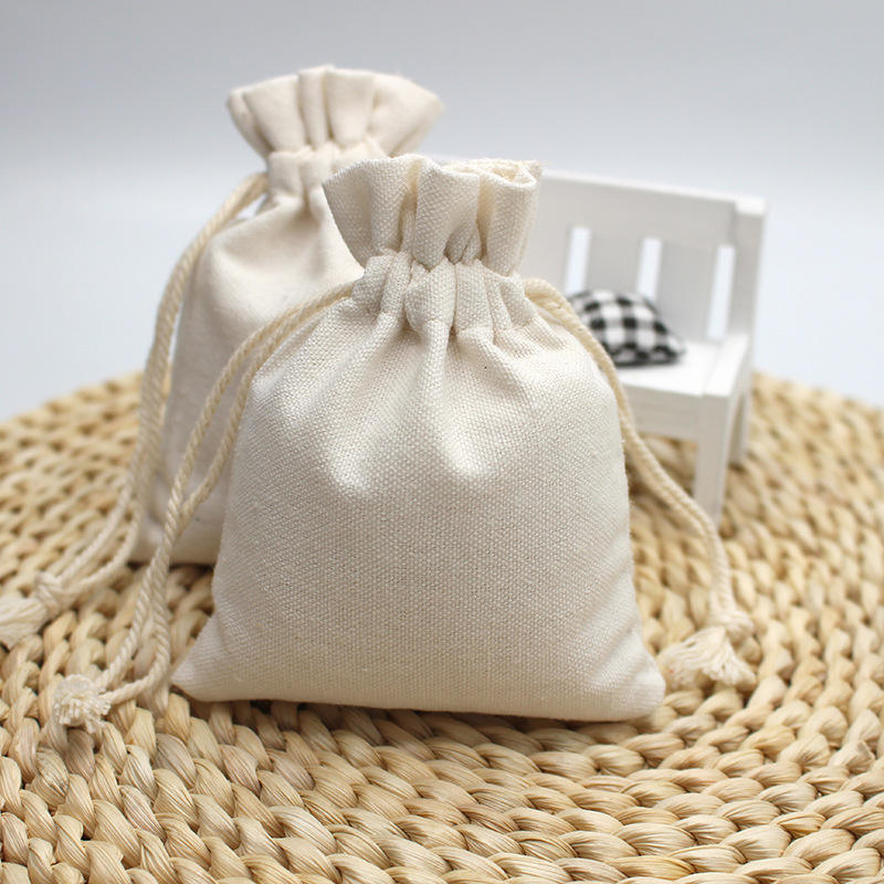Reusable custom logo printed organic cotton canvas drawstring bag jewelry pouch for gift packaging