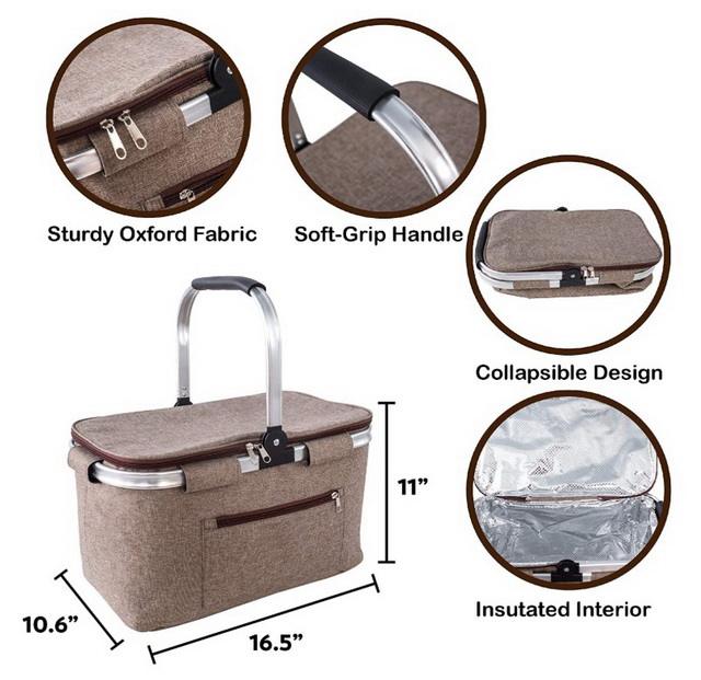 Collapsible insulated picnic cooler basket extra large waterproof aluminium foil cooler bag