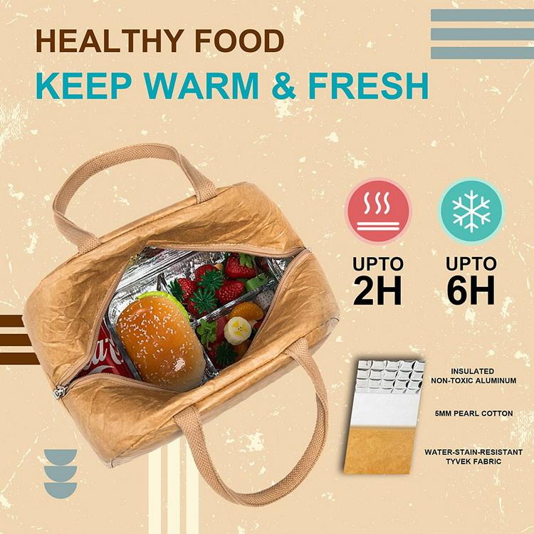 Wholesale recycled eco brown paper lunch bags for snack foods picnic kraft cooler insulated paper tyvek lunch bags