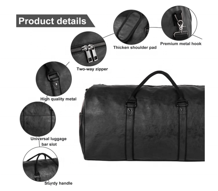 waterproof leather travel bag with shoe compartment large space men handle carry on weekend gym duffel bag