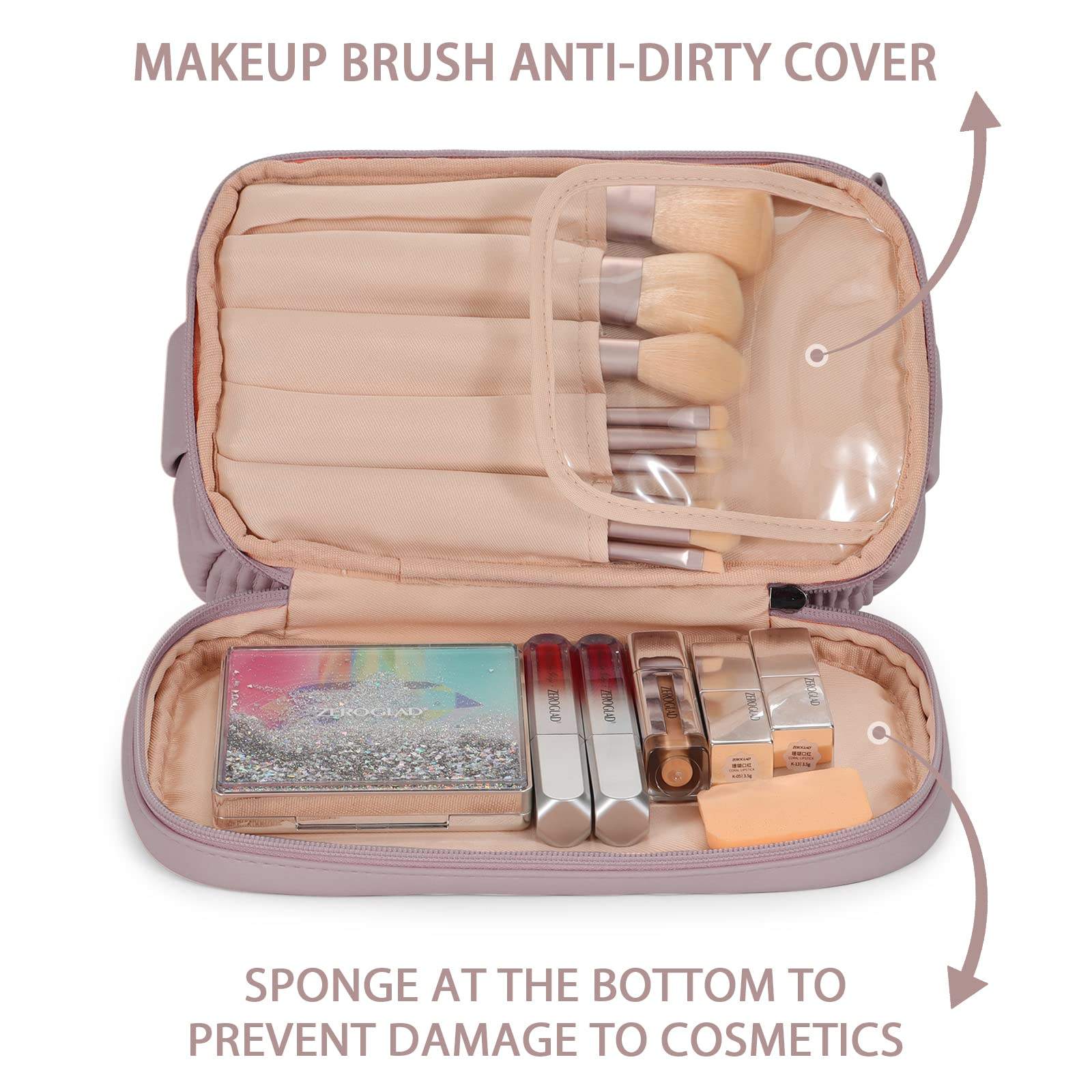 Large Capacity Double Layer Travel Brush Compartment Makeup Bag for Women Makeup for Bathroom Portable Purple Cosmetic Bag