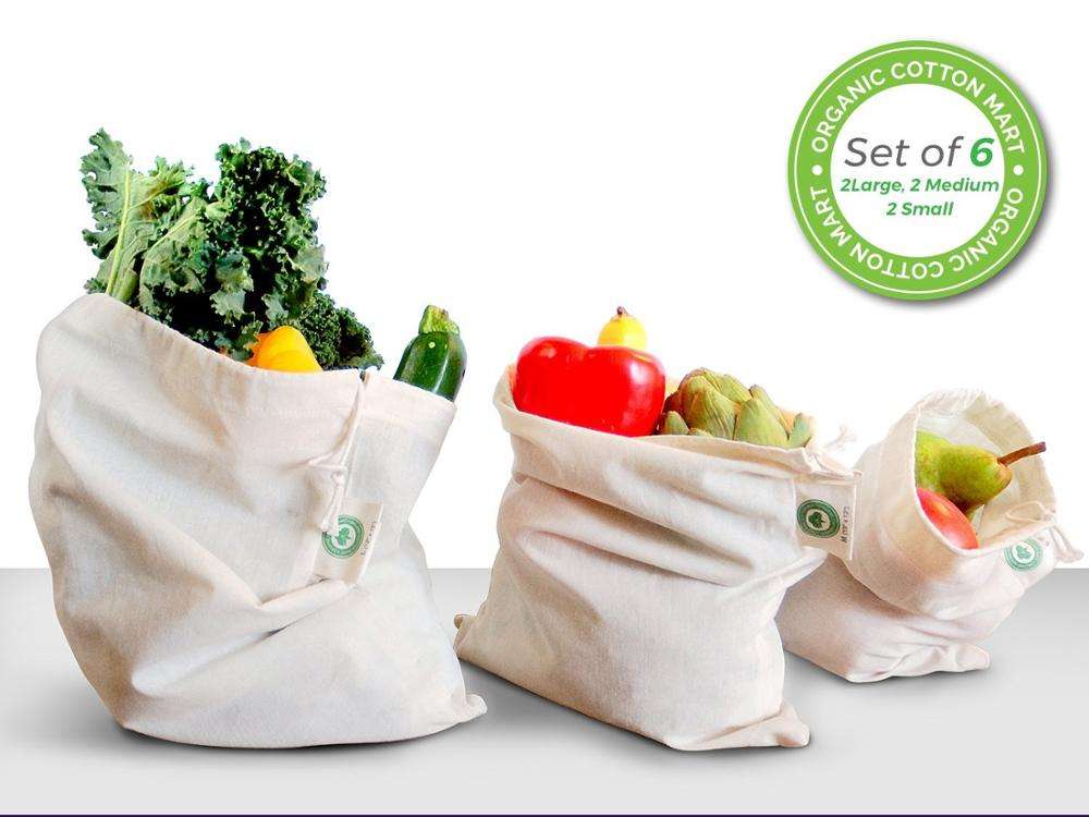 Food Grade Bulk Storage Bags - Reusable - Organic Cotton Fabric Produce Drawstring Bags - Organic Cotton Muslin Produce Bags