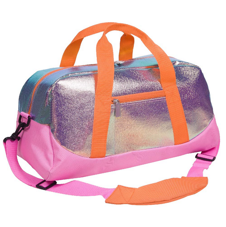 Custom Waterproof Foldable Travel Sport Iridescence PU Duffle Bag Gym Carry On Shoulder Bag Overnight Duffel Bag Leather