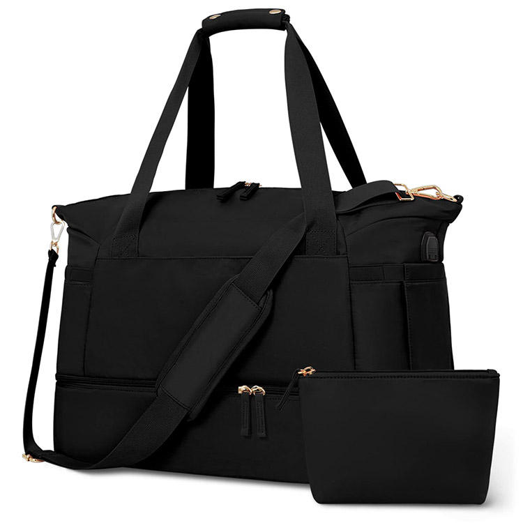 Custom Printed Logo Zipper Sports Tote Weekender Clear Overnight Duffle Bags USB Charging Port Luggage Overnight Bag Women