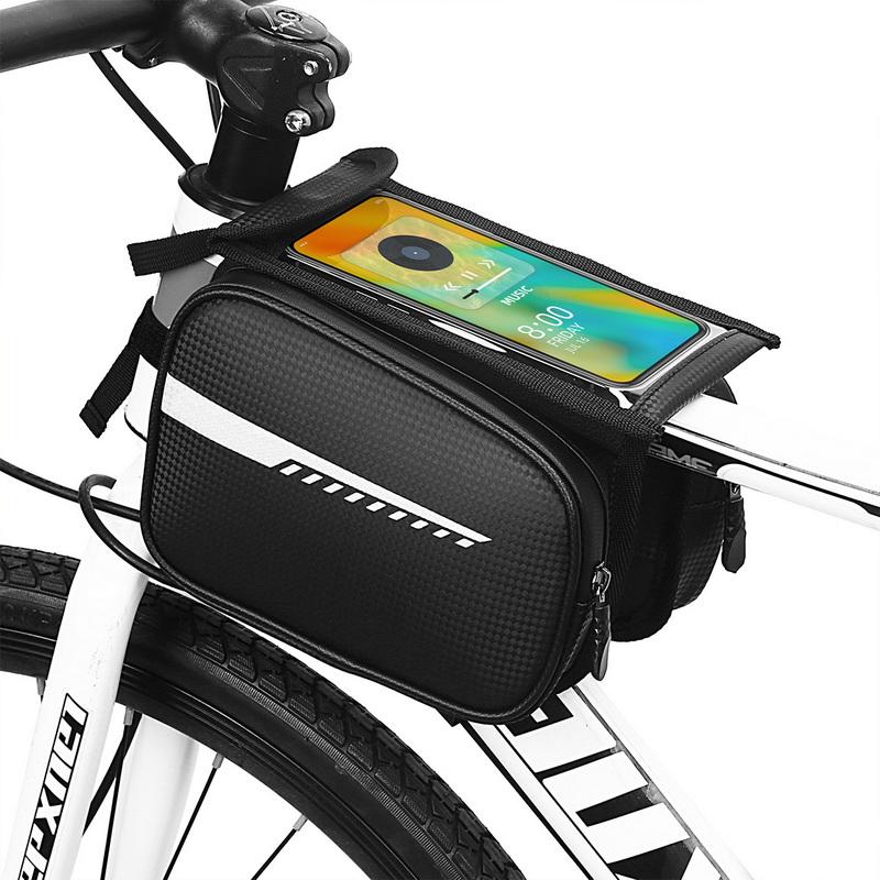 Outdoor Waterproof PU Leather Bike Front Frame Bag Bicycle Top Tube Bags With Mobile Phone Holder For Cycling