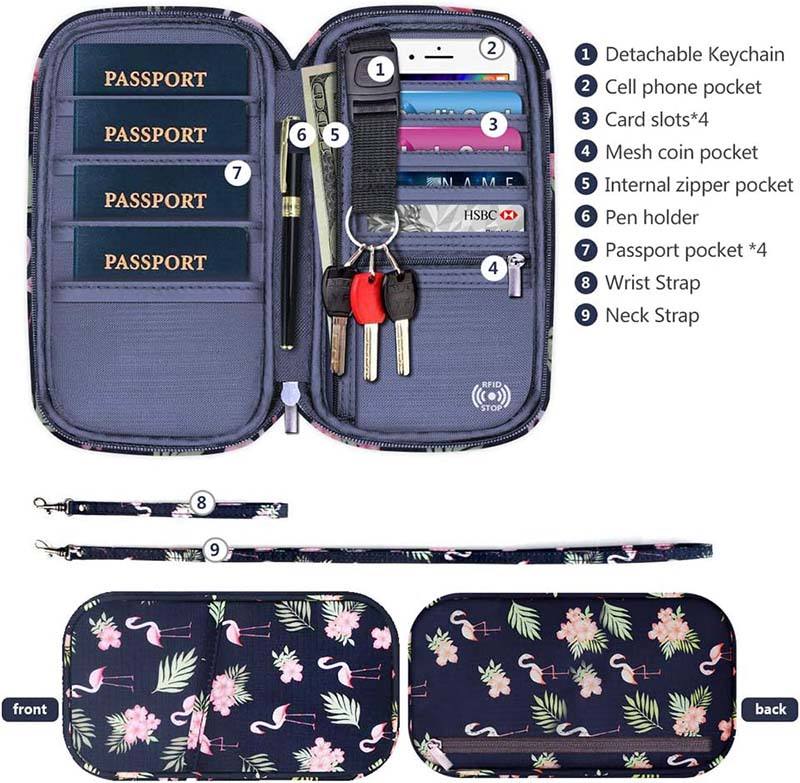 RFID family passport wallet holder waterproof custom sublimation print nylon travel document organizer credit card clutch bag