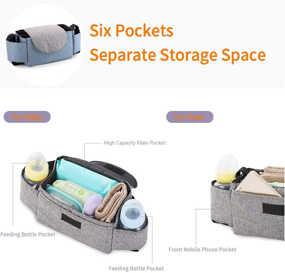 Lovely Baby Stroller Diaper Caddy Bag Newborn Sundries Storage Hanging Organizer Bag With Cup Holders