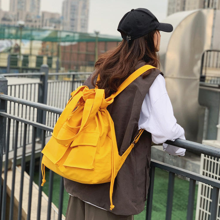 Multipurpose Drawstring Canvas Backpack Fashion Cotton Sling Shoulder Bag Girl Teenagers Big Tote Bag