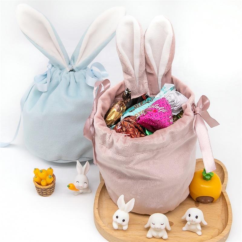 Wholesale Promotion Easter Drawstring Wedding Velvet Candy Gift Bags Pouches Rabbit Ear Velvet Candy Bags