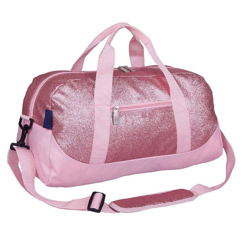 Customized weekend pink glitter duffle bag portable small carry on kids girl dance duffel bags for sports fitness