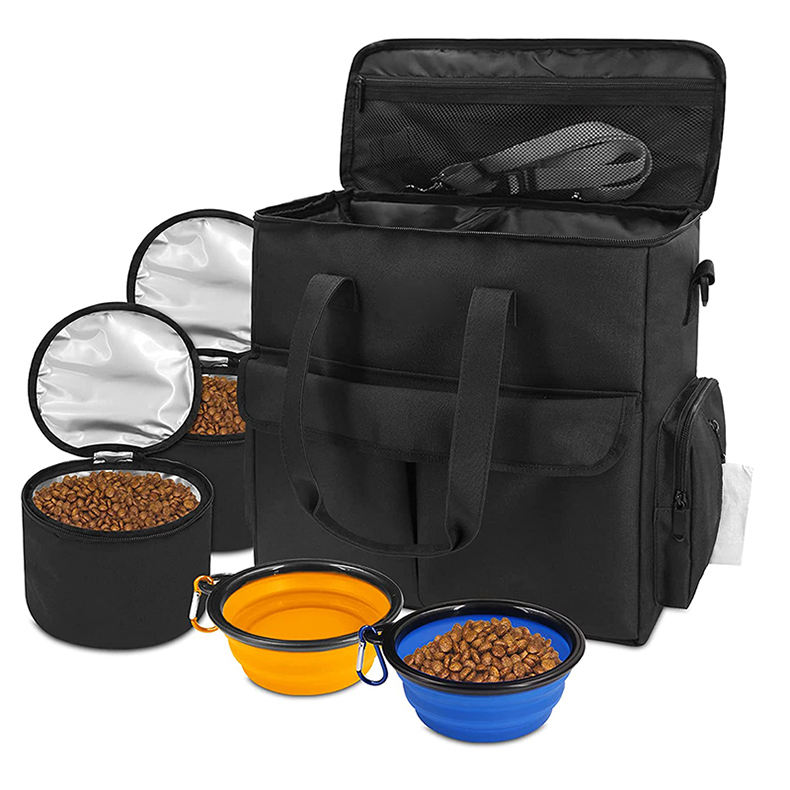 Airline Approved All in One Weekend Dog Travel Kit Pet Tote Organizer Supplies Travel Bag with 2 foldable Water Bowls
