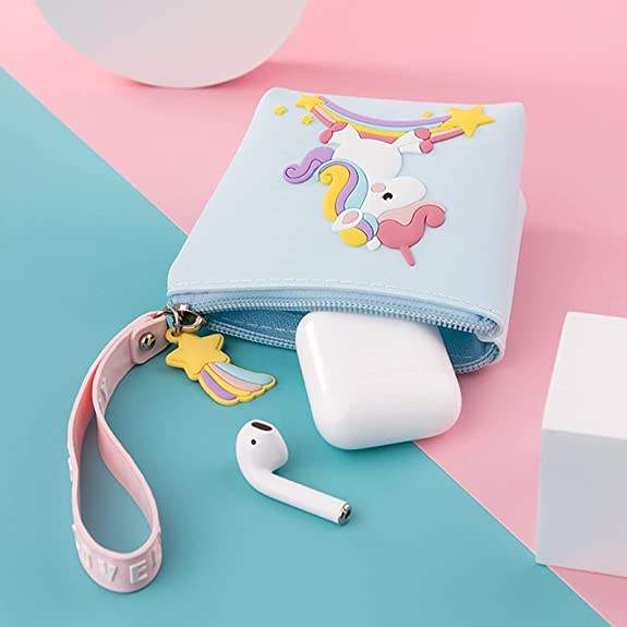 Custom Silicone Headphone Key Storage Bag Unicorn Change Purse Coin Pouch Wallet for Little Girl Kids