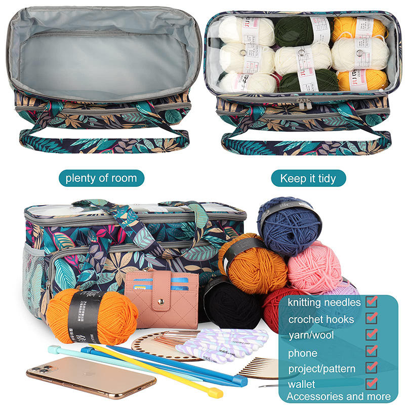 Large Capacity Portable Yarn Storage Tote For Yarn Skein And Accessories See Through Clear PVC Lid Crochet Organizer