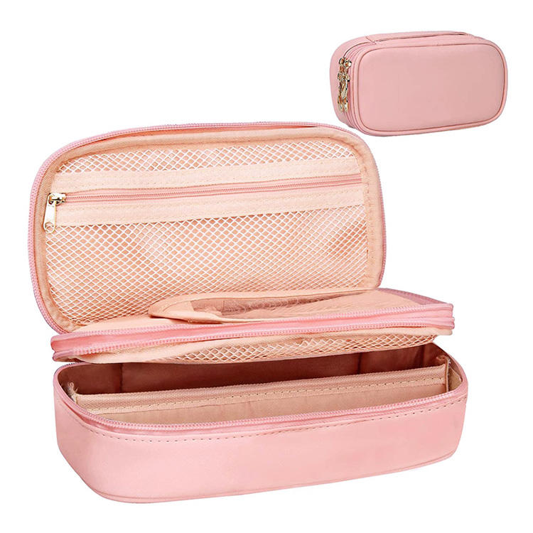 Portable Waterproof Travel Toiletry Bag Lovely Pink Color Women Make Up Organizer Bag With Brush Slot Pockets