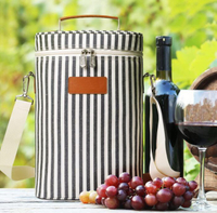 Striped Customized Logo Picnic Camping Travel 2 Bottle Thermal Wine Insulated Carrier Tote Bag Portable Cooler Wine Bag