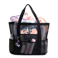 Lightweight custom logo wholesale men zero waste black mesh beach large size summer tote beach bag sports for women