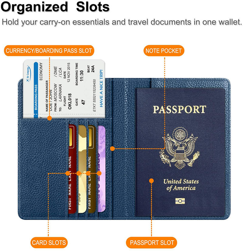 Custom Women&Men Travel Passport Cover Card Holder RFID Blocking PU Leather Passport Organizer Wallet Holder