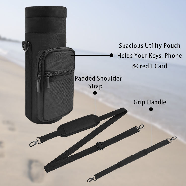 Neoprene sleeve hiking travel zippered water bottle holder sling bag handheld water sports bottle bag for running