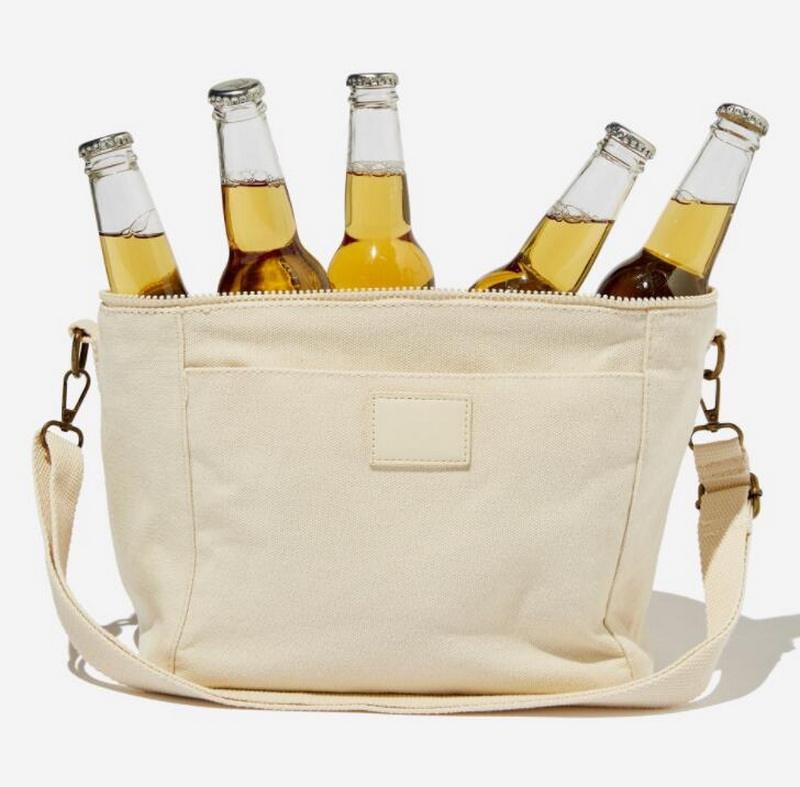 Portable Eco Friendly Cotton Canvas Beverage Can Insulated Bags Picnic Travelling Beer Bottle Cooler Bag
