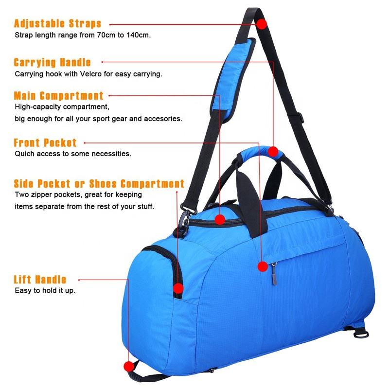 3-Way Super Lightweight Duffel Bag Hiking Backpacks/Top-Selling High Quality Dry Duffel Bag with Shoe Compartment