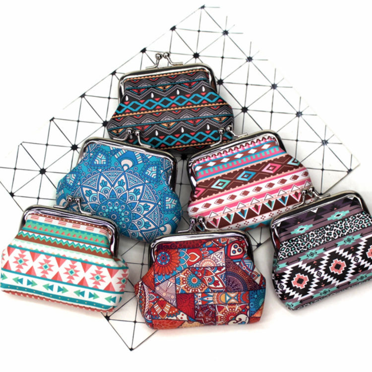 Custom Vintage ethnic print lady Coin Purse Kiss Lock Change Purse