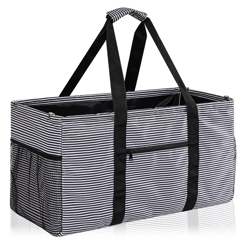 Collapsible grocery shopping storage organizer bags foldable reusable extra large utility tote bag with metal wire frame