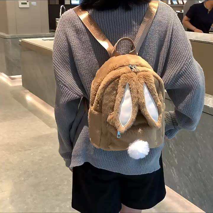 2022 Durable High quality plush rabbit back pack fur book bag children's backpack for women ladies