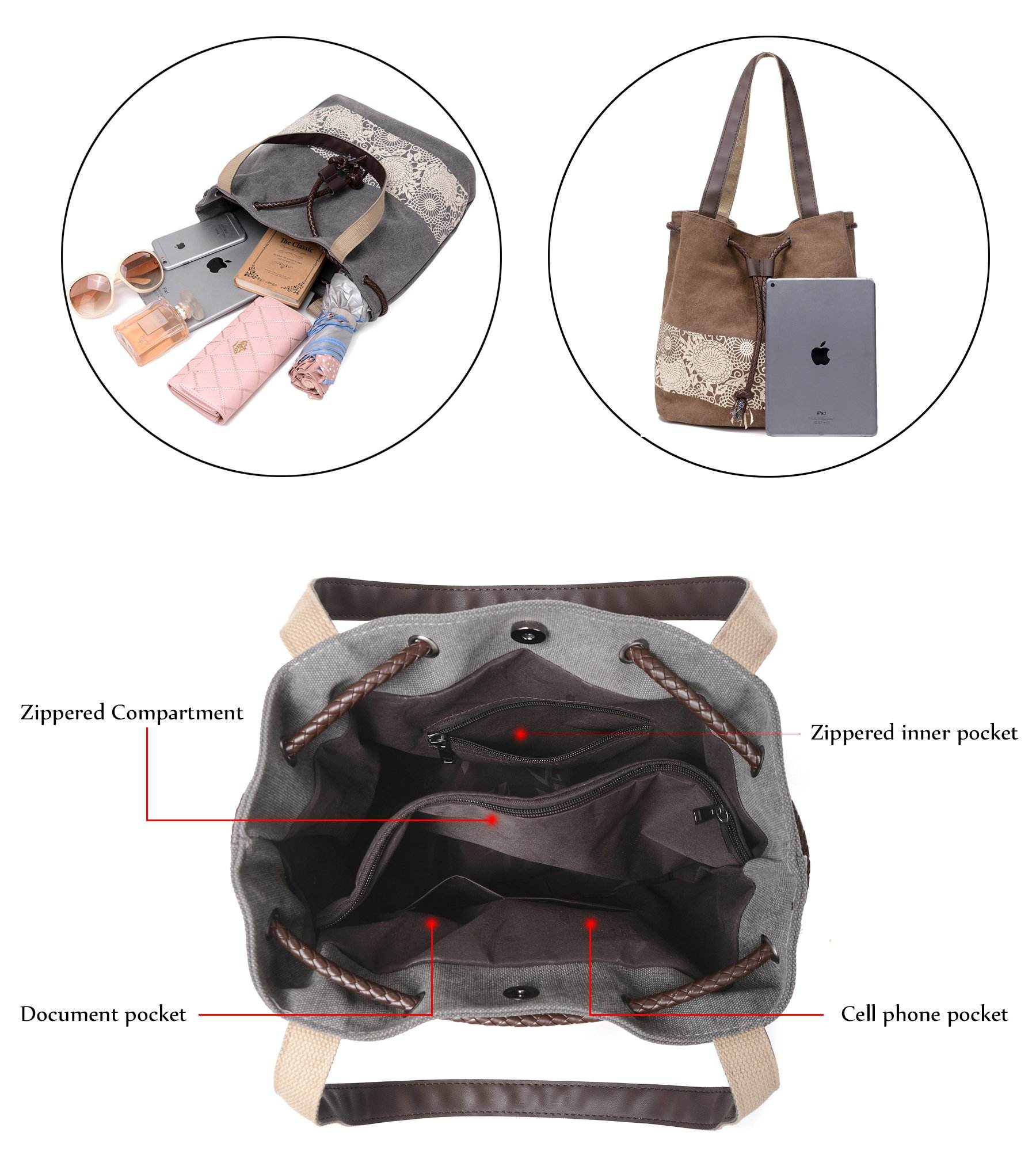 Amazon's Hot Sales Canvas Handbag Women Shoulder Strap Drawstring Bag With Printed Shopping Bag