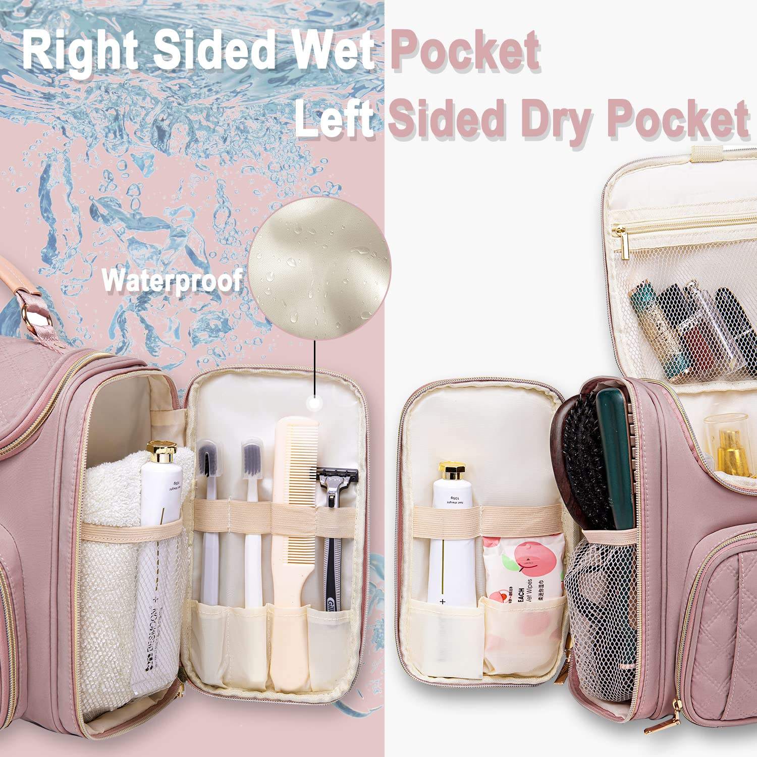 Travel Toiletry Bag For Women Hanging Toiletry Water-Resistant Cosmetic Bag For Full Sized Toiletries Organizer Cosmetics Bag