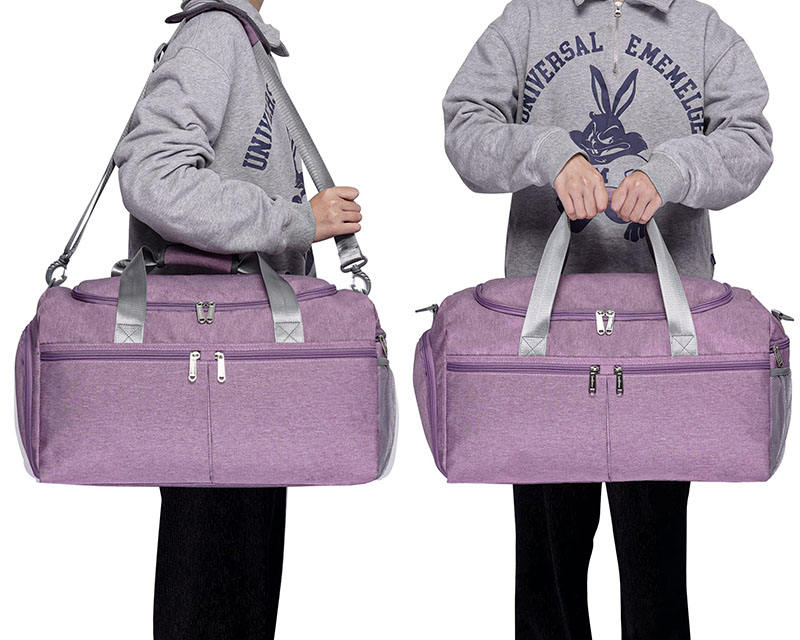 Girls travel casual purple duffel bags with shoes compartment weekender spend the night gym duffle bag custom manufacturers