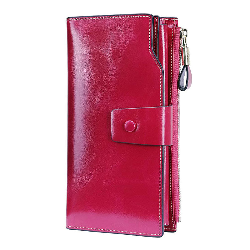 rfid blocking bifold pu leather crutch wallets with strap for women large capacity multi card wristlet long purse
