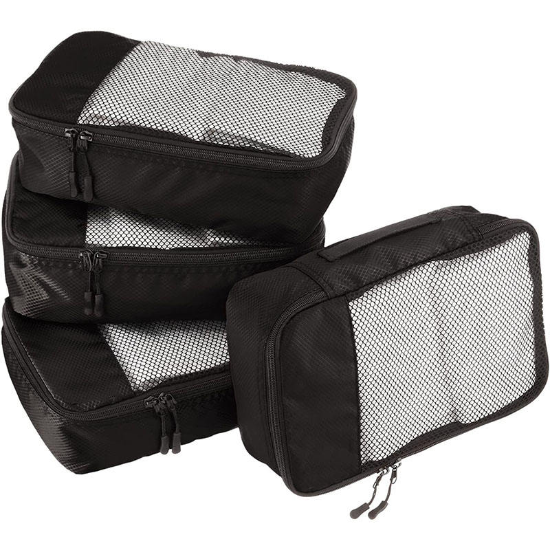 Black portable clothes shoes organizer luggage storage bag 4 pcs travel packing cubes for women men
