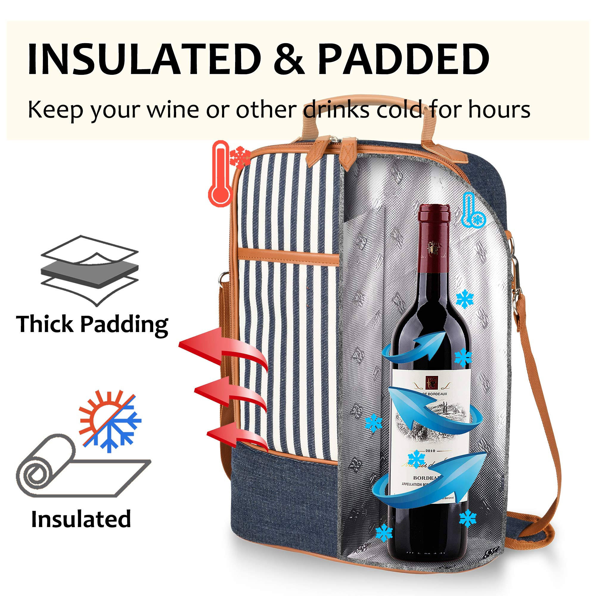 Custom Insulated 2 Bottle Wine Tote cooler Bag Carrier for men women gift with dividers and padded shoulder strap