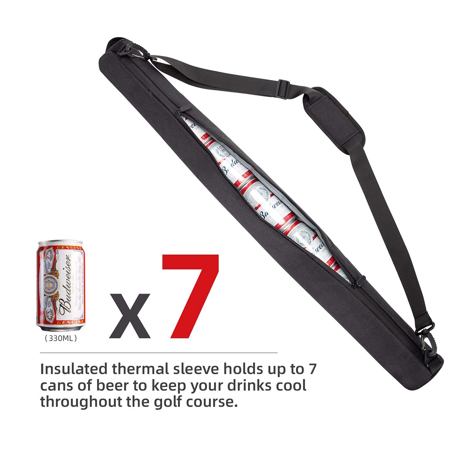 Long Shape Insulated Cooler Bag For Men 7 Cans Beer Sleeve Golf Leakproof Beer Sling Bag