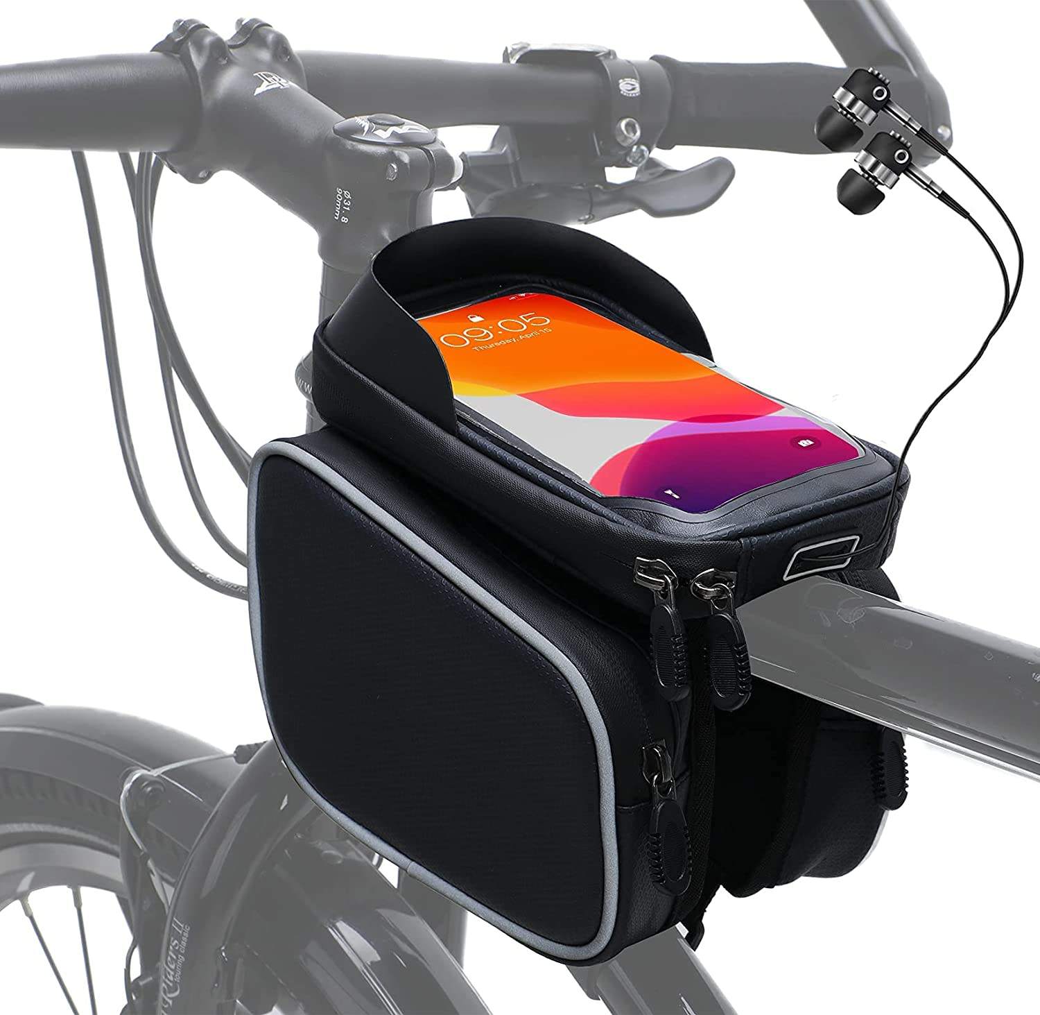 Bike Phone Front Frame Bag - Waterproof Bicycle Top Tube Cycling Phone Mount Pack Phone Case