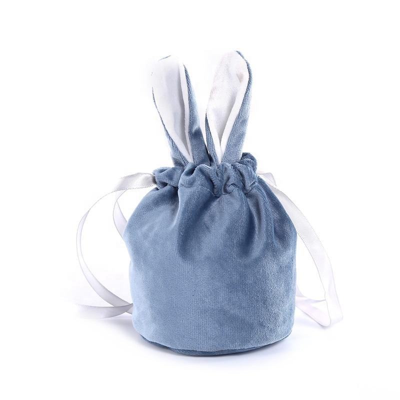 Promotion Cheap Cute Candy Velvet Christmas Halloween Candy Bag Rabbit Ear Easter Drawstring Gift Bags
